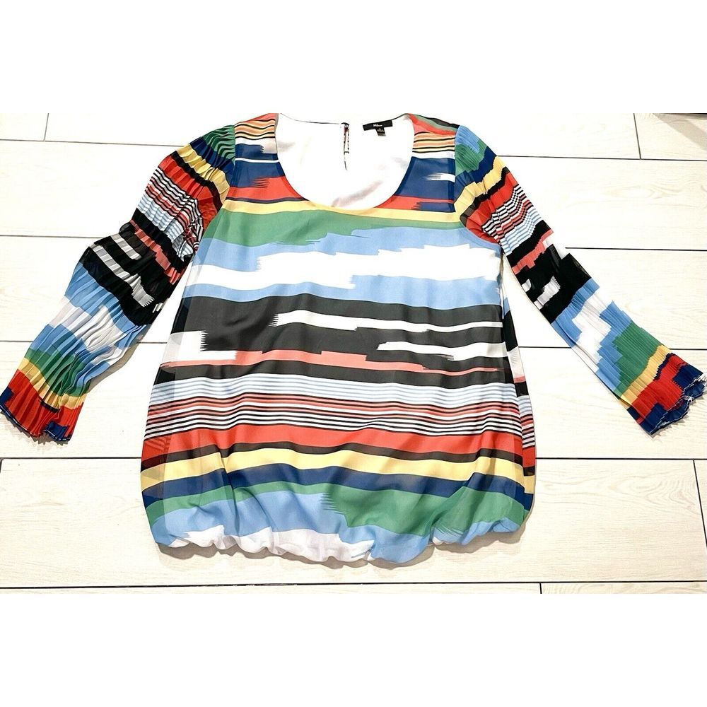 Milano women's striped multicolor top with pleated sleeves‎ size Medium